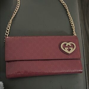 Gucci Burgundy Clutch with Gold Chain